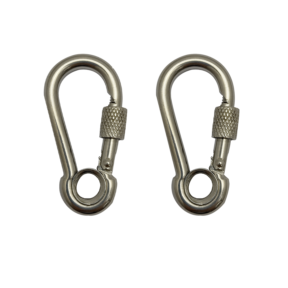 Mosquetão Engate Rápido Inox Olhal Trava Rosca 5x50m Kit C/2