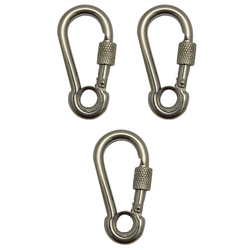 Mosquetão Engate Rápido Inox Olhal Trava Rosca 5x50m Kit C/3