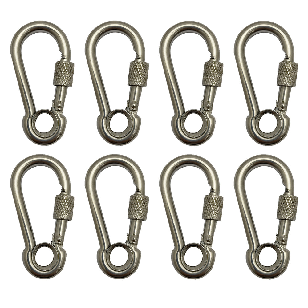 Mosquetão Engate Rápido Inox Olhal Trava Rosca 5x50m Kit C/8