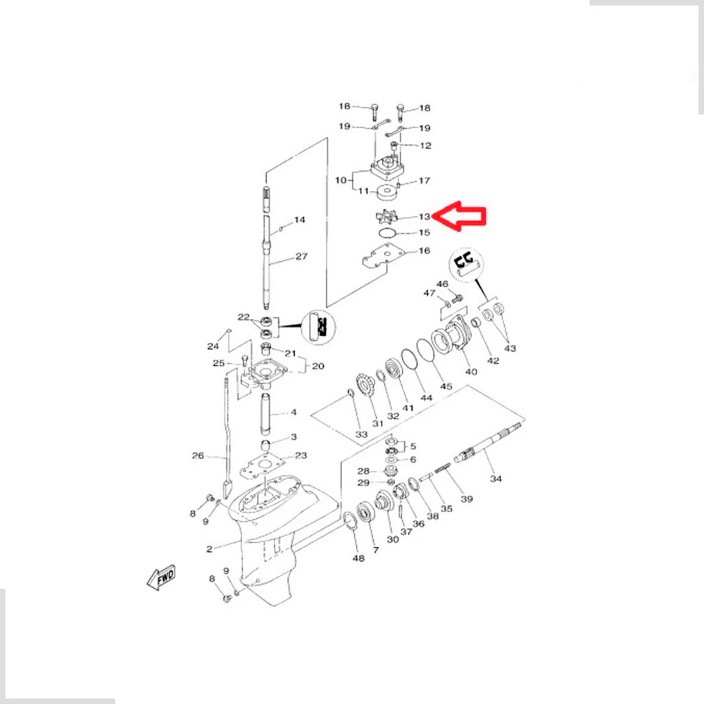 Rotor da Bomba D'agua Original Yamaha Motores 15hp 63v4435201